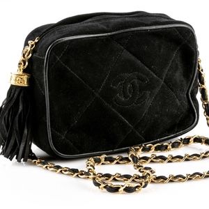 Authentic Vintage Chanel Chain Link Black Suede